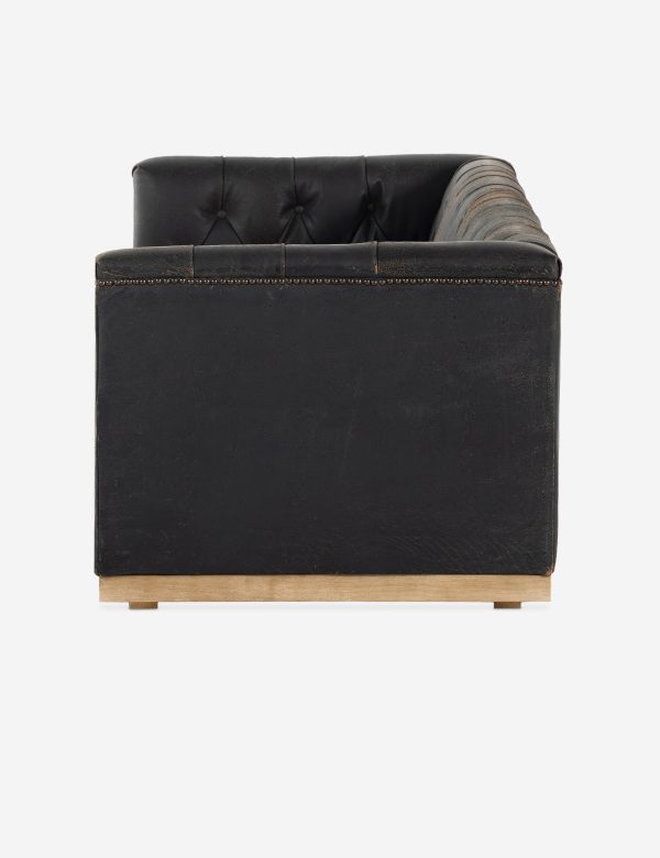 Afia Leather Sofa, Distressed Black For Discount