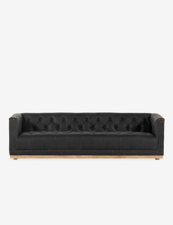 Afia Leather Sofa, Distressed Black For Discount