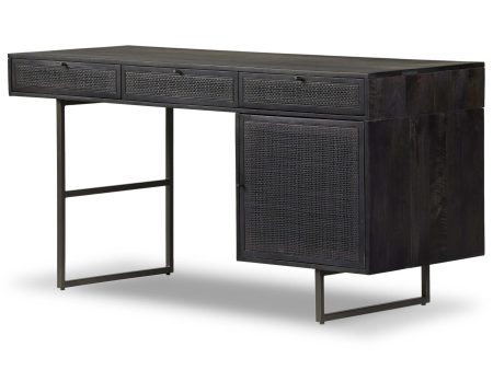 Carmel Desk, Black Wash w Black Cane For Discount